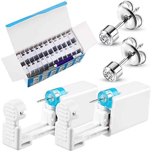 Chumia 24 Pieces Self Ear Piercing Tool Disposable Kit Household Ear Piercing Tools Safety Portable Nose Tools with 24 Pieces Crystal Earring Studs