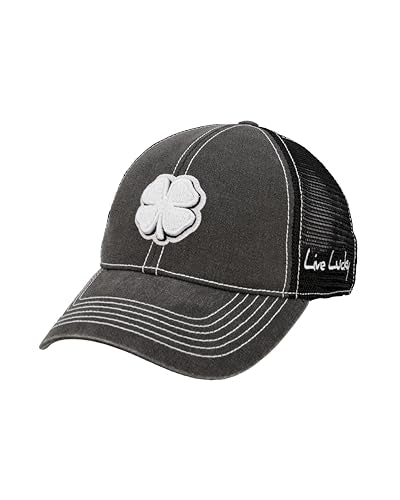 Black Clover Unisex Two Tone Vintage Mesh Sides Snapback Golf Trucker Hat - White Clover Patch