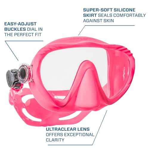 SCUBAPRO Ghost Scuba Dive Mask, Low-Volume Frameless Design w/Ultra Clear Single Lens, Silicone Skirt and Easy-Adjust Strap Buckles, Pink