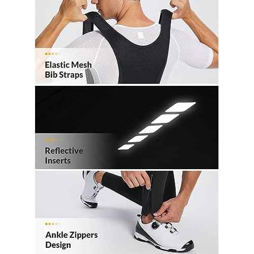 baleaf Men's Winter Cycling Bib Pants 4D Padded Thermal Water Resistant Bike Tights Cold Weather Warm Pockets