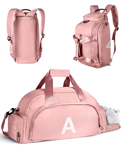 Pink Initial Gym Bag for Girls & Teens - Convertible Sports Duffel, Sleepovers & Sports Gift