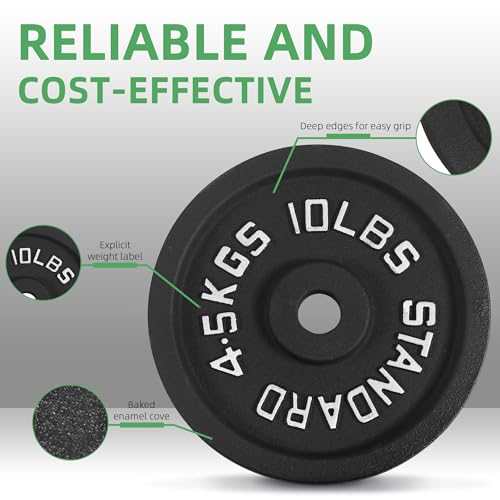 Fitvids Cast Iron 1-Inch Standard Weight Plate for Strength Training & Weightlifting, Home Gym, Multiple Weights Available