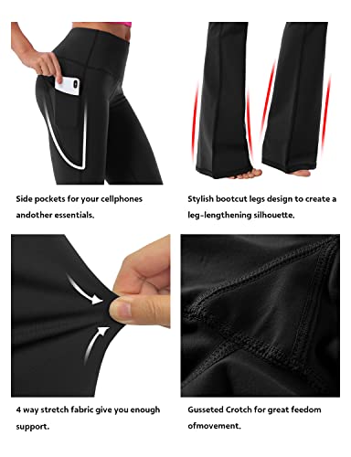 Women High Waist Bootcut Yoga Pants with Pockets - Tummy Control, 35" Inseam, Black