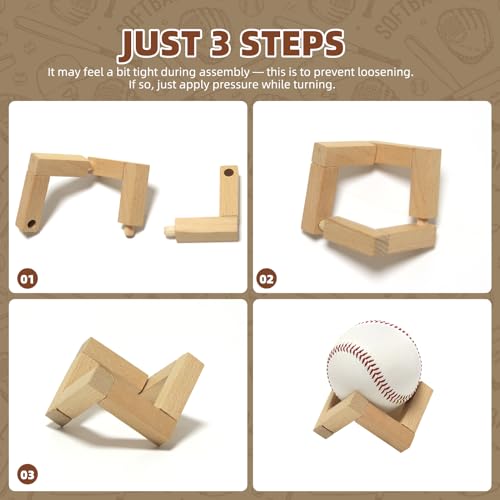 3 Pack Wooden Baseball Display Stands for Memorabilia, Softball & Crystal Decor