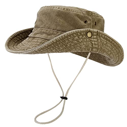 Unisex Cotton Boonie Hat Summer Fishing Bucket Sun Hat with String - One Size, Retro Khaki