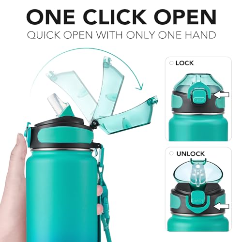 32 oz Insulated Stainless Steel Water Bottle with Carrying Strap - Leakproof & Keeps Drinks Hot or Cold