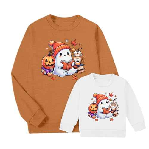 Mommy and Me Matching Outfits Halloween Sweatshirt Cute Ghost Pumpkin Sweater Spooky Season Baby Girl Fall Shirt