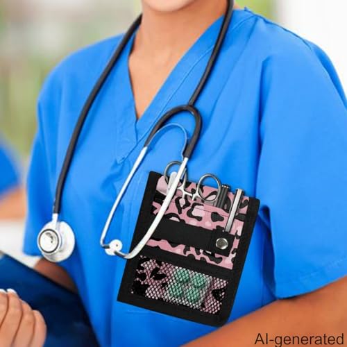 Leopard Print Pocket Protector for Lab Coat - Portable Nurse Organizer Bag (Leopard Print-Pink)