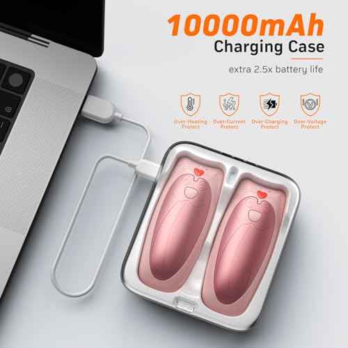 Zgrmbo 2 Pack Hand Warmers Rechargeable with 10000mAh Charging Case(up to 90hrs), Reusable Electric Handwarmers, Hot Hands Hand Warmers for Women, Men