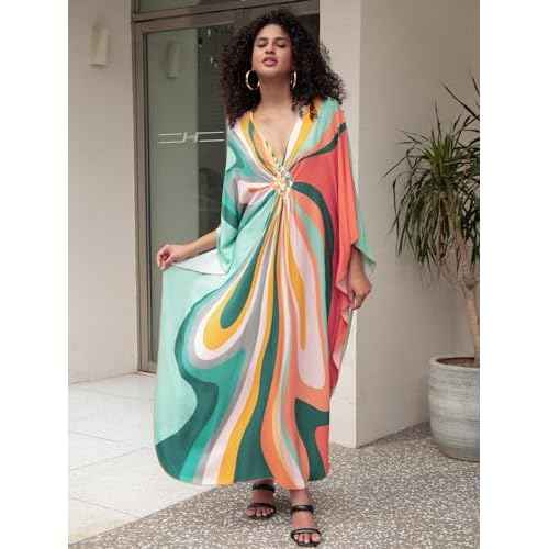 Women 2025 Summer Kaftan Dresses Plus Size Bathing Suit Cover Up Moo Moos Beach Dress for Swimwear Caftan Dress