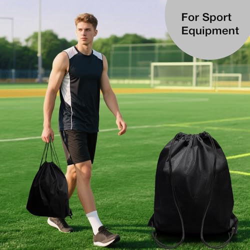 Black Drawstring Gym Backpack 2-Pack Large Sports Cinch Bag for Men Women