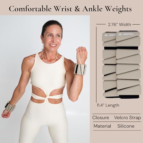 Beige Wrist & Ankle Weights for Women 2 lb Total, Adjustable Resistance