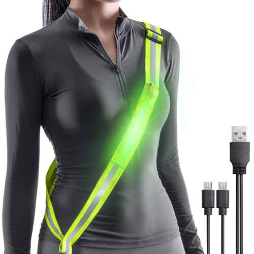 LED Belt Reflective Sash for Walking at Night, High Visibility Adjustable Night Running Safety Gear Rechargeable LED Light Up Running Belt Reflective Gear for Runners Walkers Men Women