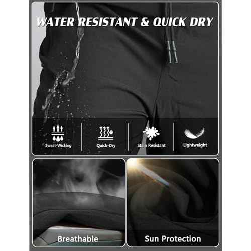 Men's Elastic Waist Hiking Pants Water Resistant Quick-Dry Lightweight Outdoor Sweatpants with Zipper Pockets