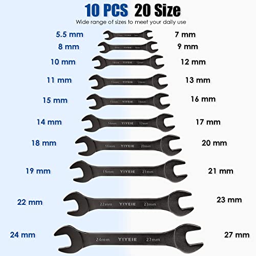 Metric 10-Piece Super-Thin Wrench Set - Black Nickel Plating, CR-V Steel