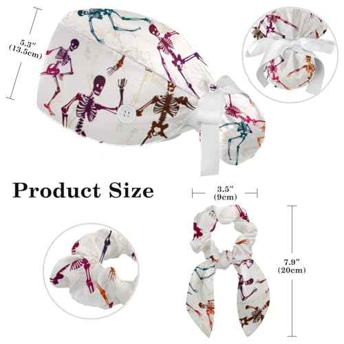 Women Working Cap with Buttons Bouffant Hat Autumn Leaves Nurse Scrub Caps Long Hair