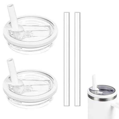 2 Pack 30 oz Replacement Tumbler Flip Straw Lid fit for Stanley Quencher, Leak Proof Lid Replacement for 30 OZ Stanley H2.0 FlowState Tumbler, Spill Proof Reusable Lid for Stanley (White)