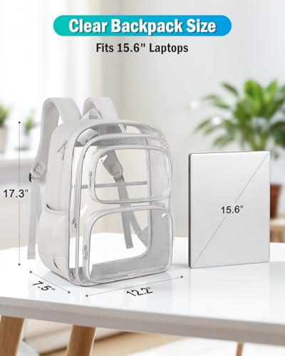 Large Grey Clear Backpack with Thickened Shoulder Straps for School & Travel
