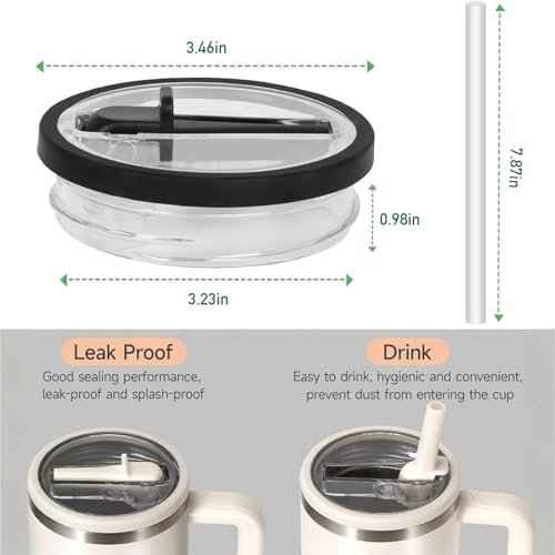 2 Pack 30 oz Replacement Tumbler Flip Straw Lid fit for Stanley Quencher, Leak Proof Lid Replacement for 30 OZ Stanley H2.0 FlowState Tumbler, Spill Proof Reusable Lid for Stanley (White)