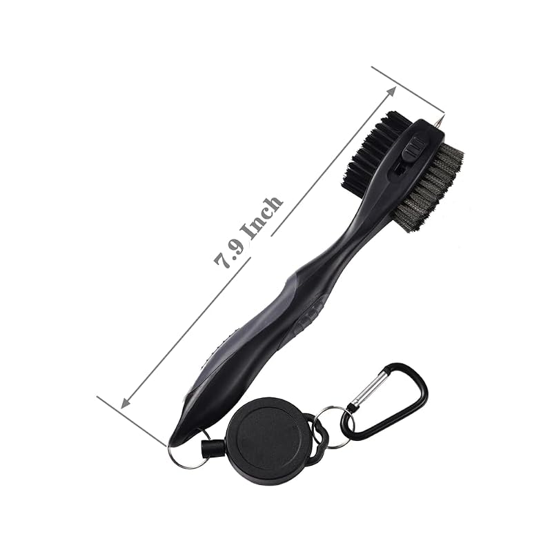 Golf Club Cleaning Brush with Retractable Nails | Oversized Dual Brush Head in Gray