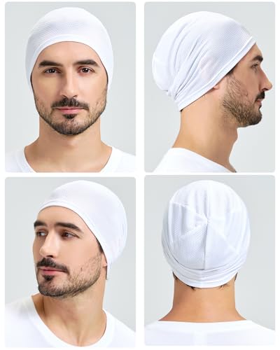 White Cooling Skull Cap for Men and Women - Breathable Mesh Beanie - 1pcs
