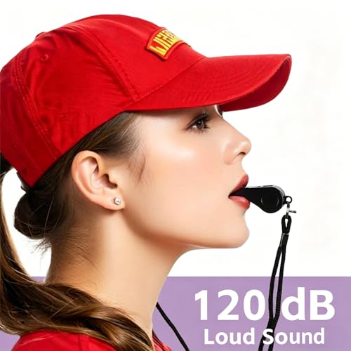 Black Pink Whistle Set with Lanyard & Mouthpiece - Loud 120dB Safety Sound
