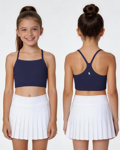 Girls Sports Bra Crop Top 7-8 Years Navy Blue Spaghetti Strap Racerback