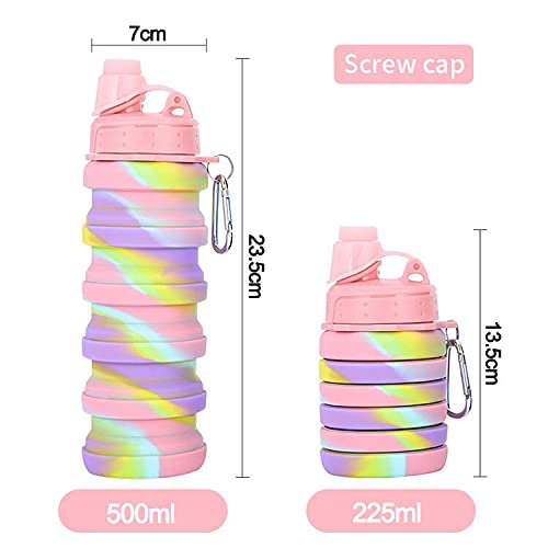Collapsible Water Bottles 4 Pack - 500ML BPA-Free Silicone & Plastic - Black, Purple, Blue, Pink