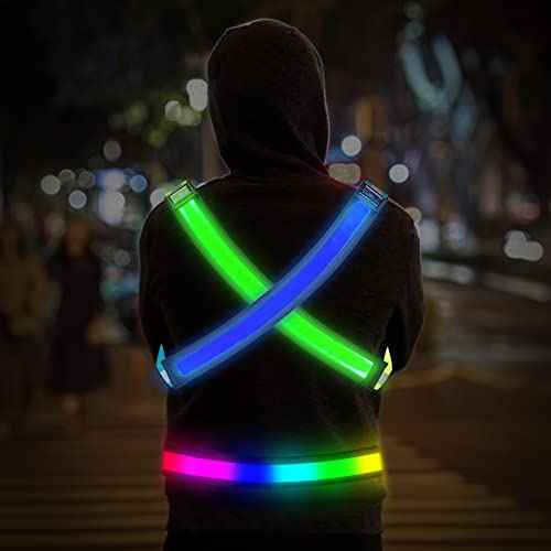 LED Reflective Running Gear,High Visibility Reflective Belt Sash with Safety Light,USB Rechargeable Adjustable Size Night Accessories for Night Outdoor Running