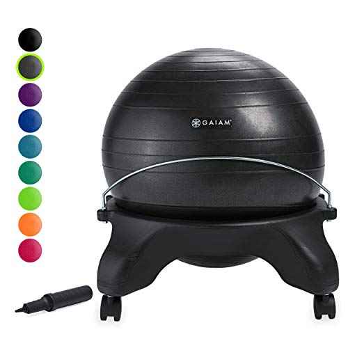 Gaiam Classic Backless Balance Ball Chair ? Exercise Stability Yoga Ball Premium Ergonomic Chair for Home and Office Desk with Air Pump, Exercise Guide and Satisfaction Guarantee, Charcoal