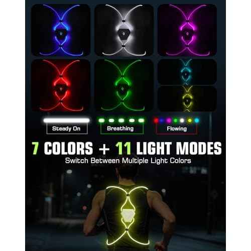 Zacro Reflective Running Vest 11 Light Modes 360¡ÆHigh Visibility Light up Running Vest for Cycling, Dog Walking, Rechargeable & Adjustable Illuminated Night Safety Reflective Gear Women & Men