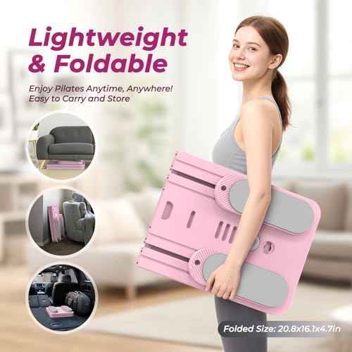 Multifunctional Pilates Board, Pilates Reformer Sets 7-in-1 Foldable Pilates Reformer Machine for Home Workout with Timer, Phone Holder, Push-up Bar, Ab Board, 330LBS Capacity Portable Set