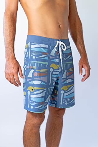 Men's 18-19 Inch 4-Way Stretch Boardshorts Swim Trunks - Retro Aloha 36