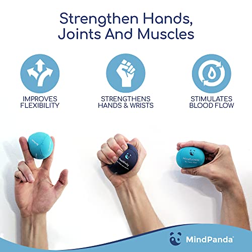 Stress & Anxiety Relief Stress Balls Set - Mindfulness Sea Breeze Blue - Soft, Medium & Hard Densities - 3 Pack