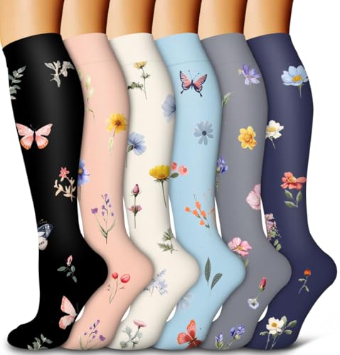 Large X-Large Copper Compression Socks for Men and Women - D-Assorted Flower
