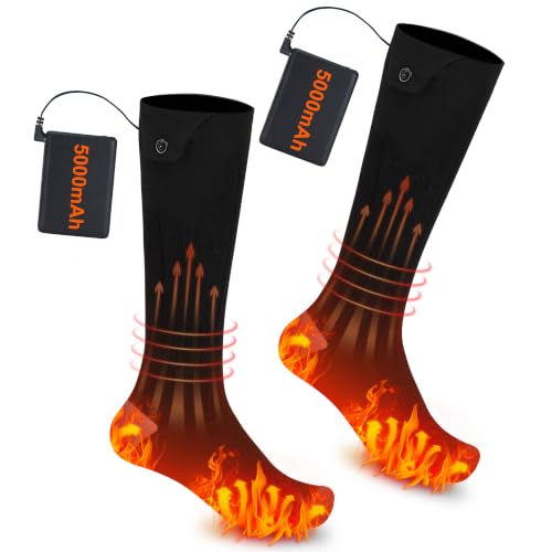 Rechargeable Heated Socks for Men Women Black - Battery Powered Thermal Foot Warmers for Cold Weather Hiking Hunting Winter Outdoor