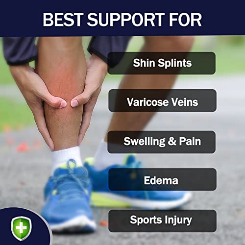 Calf Compression Sleeve for Men Women 2 Pairs - Leg Support Socks for Running Swelling Varicose Veins Pain Relief - Beige/White Medium