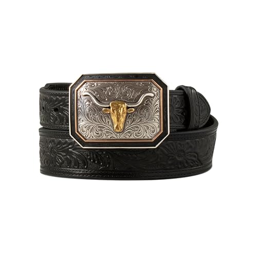 ARIAT Men's Floral Embossed Leather Belt with Longhorn Buckle