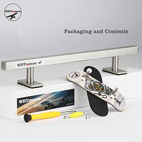 Wood Fingerboard and Finger Skateboard Flat Rail Set Fingerboard with Bearing Wheels and Professional Prop for MINI Skateboard Rail Made of Metal 10" Long