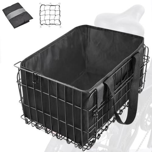 Heavy Duty Foldable Bicycle Rear Basket with Waterproof Cover & Accessories