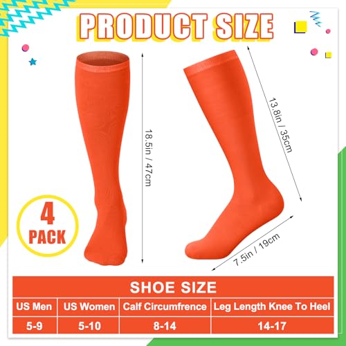 Neon Knee High Socks for Athletic Roller Skating - 4 Pairs