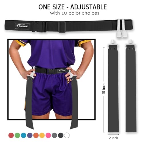 Black 10 Man Flag Football Belt Set - Adjustable, One Size Fits All