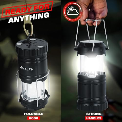 4 Pack 3-in-1 Solar Rechargeable Camping Lanterns with Power Bank, Magnetic Base, Hanging Hook, Collapsible Waterproof LED Lights