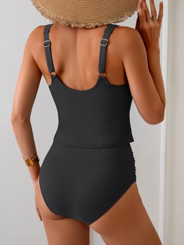 Eomenie Two Piece Tankini Swimsuits for Women Large Black Tummy Control Bathing Suit