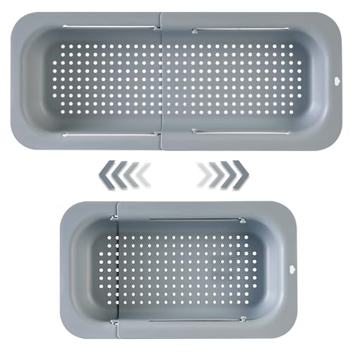 Extendable Sink Colander Strainer Basket Gray - Collapsible Drainer for Vegetables, Pasta, and Dishes