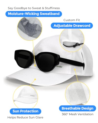 Large White Sun Protection Baseball Cap for Men Women UPF 80+ Breathable Quick-Dry Hat