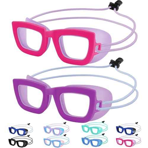 Vvinca Kids Swim Goggles, 2 Pack Toddlers Swimming Goggles Bungee Strap No Hair Pulling Anti-Fog/UV Pool Goggles for Age 3-10