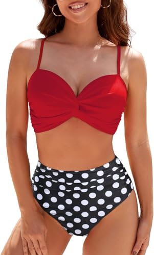 Women's Bikini Sets 2 Piece High Waist Swimsuit X-Large Red & Black