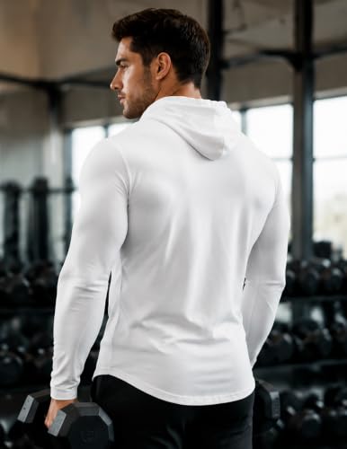 Men's Fleece Hoodie Sweatshirt - Large White Athletic Pullover