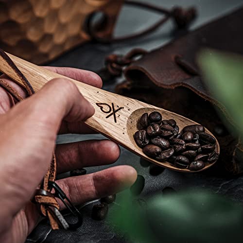 Kanu Wooden Camping Spoon - Handcarved Nordic Bushcraft Utensil with Lanyard & Carabiner - Lightweight Reusable Survival Tool